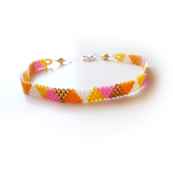 Summer colors Pyramids Bracelet with 24kt gold beads and sterling silver