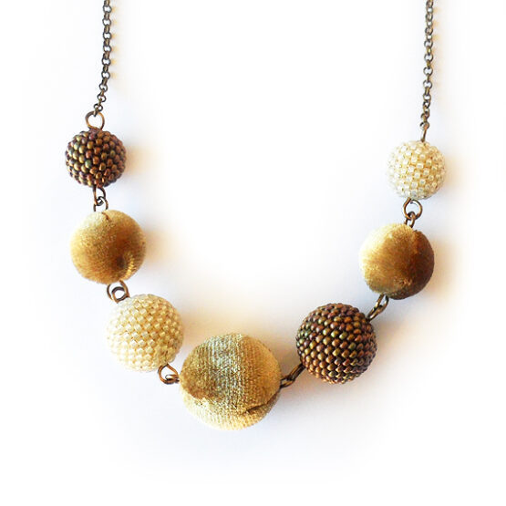 Sunrise Necklace with Golden Velvet and Beaded Beads