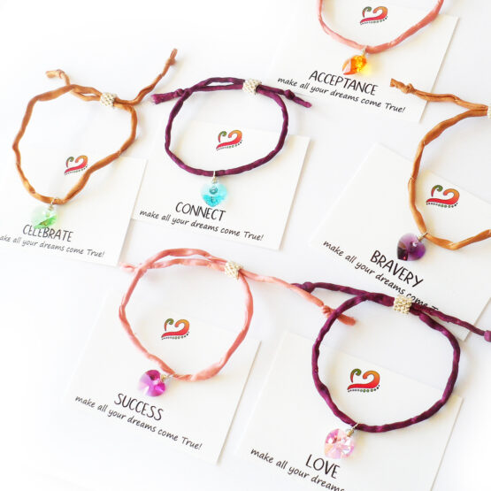 Swarovski Heart Bracelet with silk cord -  Your Word of the Year Bracelet