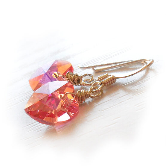 Swarovski Rose Heart Earrings and Sterling Silver Hoops