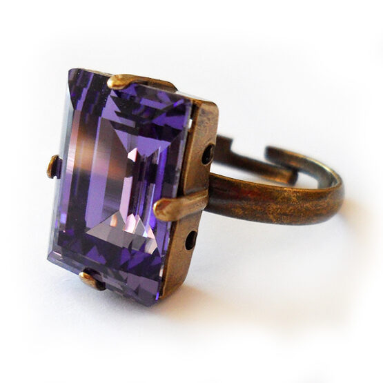 Tanzanite Purple Swarovski Ring - Emerald Cut Ring