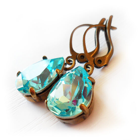 Teardrop Rhinestone Earrings inTurquoise Swarovski Crystals