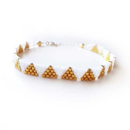 White and Gold Pyramids Bracelet with 24kt gold beads