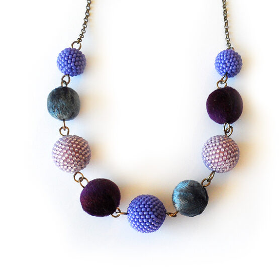Winterland Necklace with Purple Blue Velvet and Beaded Beads