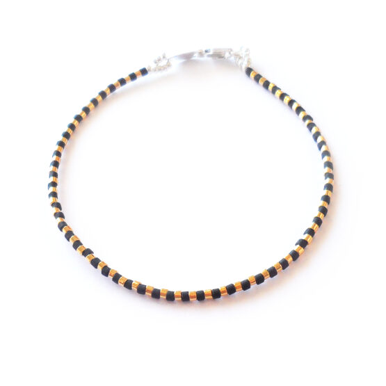 Wishes Bracelet with 24kt Gold and black beads in sterling silver