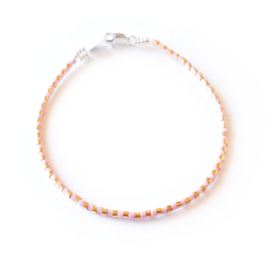Wishes Bracelet with 24kt Gold and pink beads in sterling silver