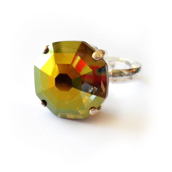 Anillo Swarovski Octogono Dorado Viejo