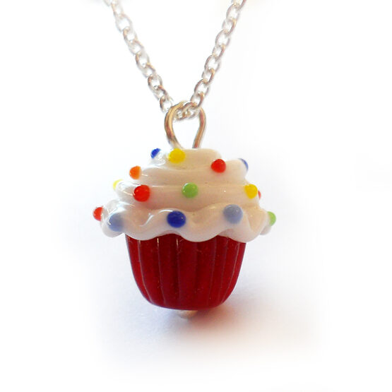 Collar Cupcake Rojo Cereza en plata de ley
