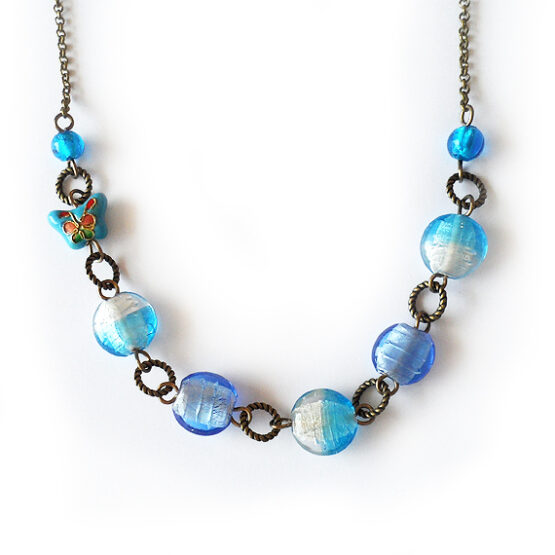 Collar Mariposa con Cuentas Murano Azul