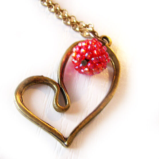 Collar Corazón Abalorios Cristal Rojo