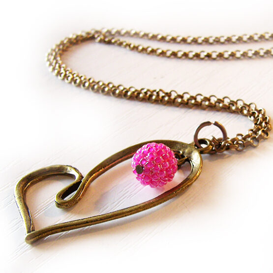 Collar Corazón Abalorios Cristal Rosa