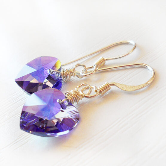 Pendientes Corazón Swarovski Tanzanite y Plata de Ley