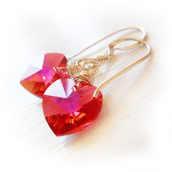 Pendientes Corazón Swarovski Rosa Plata de Ley