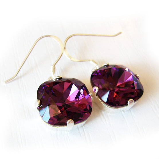 Pendientes Cuadrados Swarovski Amatista - Pendientes Plata de Ley