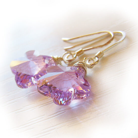 Pendientes Flor Swarovski Lila Plata de Ley