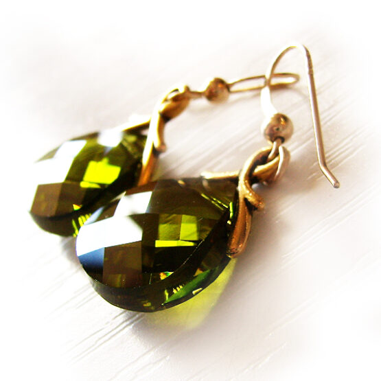 Pendientes Gota Swarovski Verde Oro 14kt