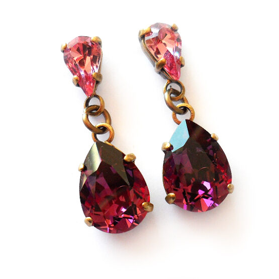 Pendientes Joya de Swarovski en Lagrimas Rosa y Amatista