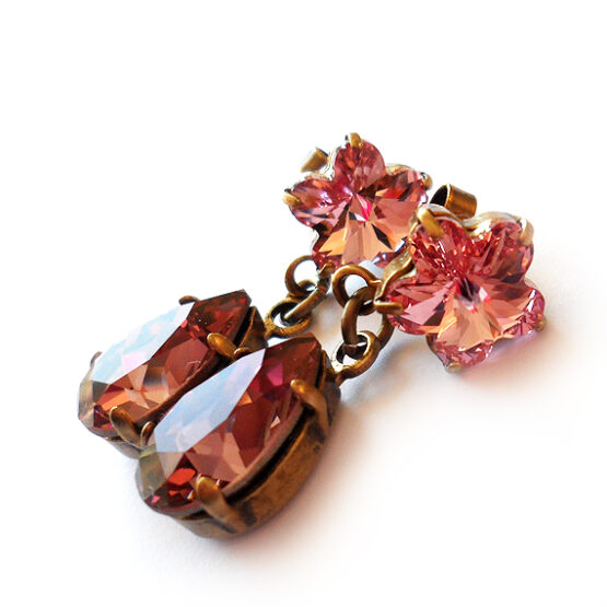 Pendientes Joya de Swarovski en Lagrimas y Flores Rosa