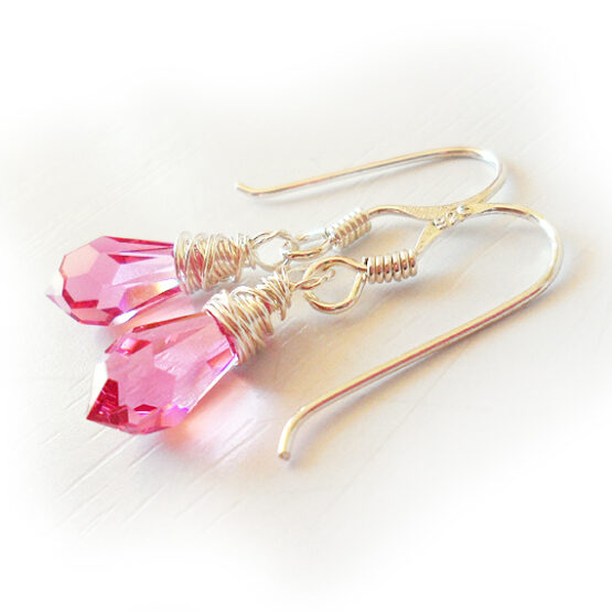 Pendientes Lágrima Swarovski Rosa Plata de Ley