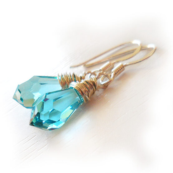 Pendientes Lagrima Swarovski Turquesa en Plata de Ley