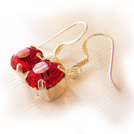 Pendientes Strass Swarovski Rosa Rojo Plata de Ley