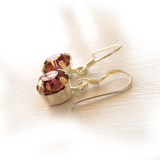 Pendientes Strass Swarovski Rosa Vintage Plata de Ley