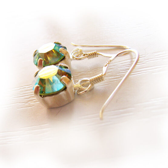 Pendientes Strass Swarovski Verde Dorado Plata de Ley