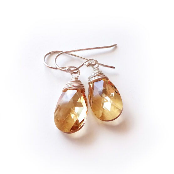 Pendientes plata de ley con Lagrimas de swarovski Dorado