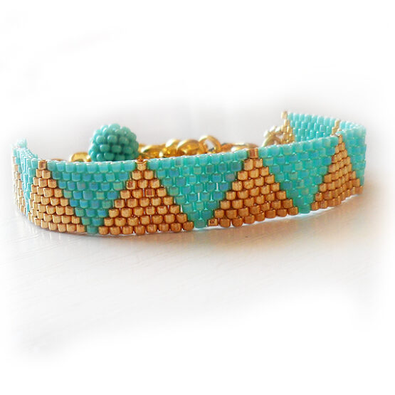 Pulsera Emma – Pulsera Triangulos Dorado y Turquesa