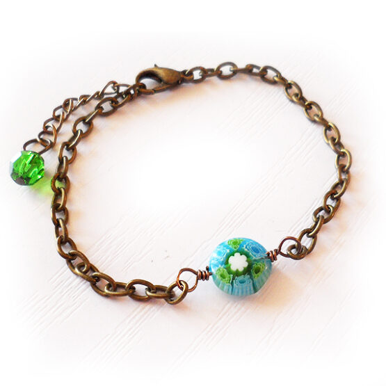 Pulsera Flor Millefiori San Marcos azul y verde