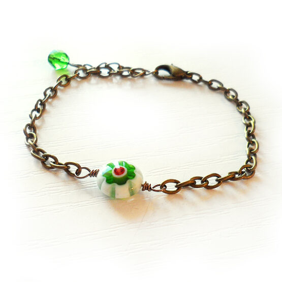 Pulsera Flor Millefiori Castello verde y blanco