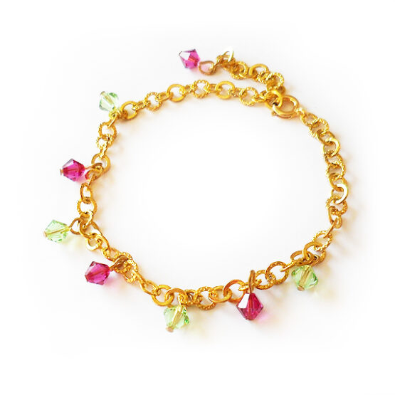 Pulsera Radha con cristales de Swarovski Verde y cadena dorada