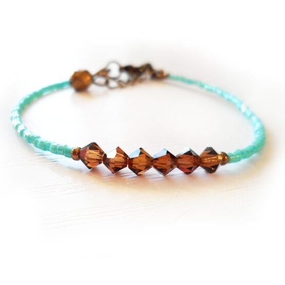 Pulsera con Cristales de Swarovski chocolate y turquesa