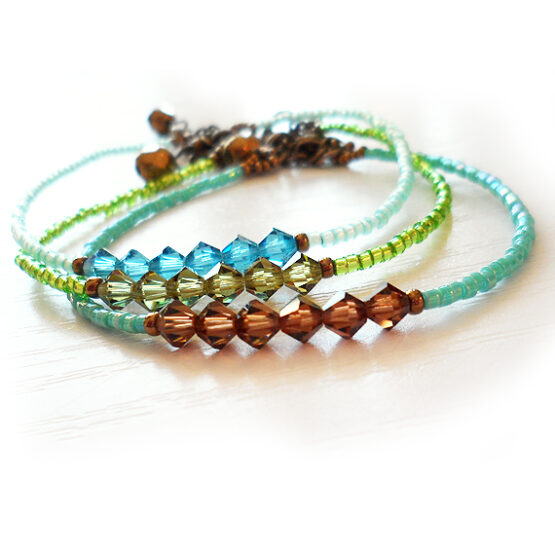 Pulseras Bosque Encantado en Azul y Verde  (set de 3)