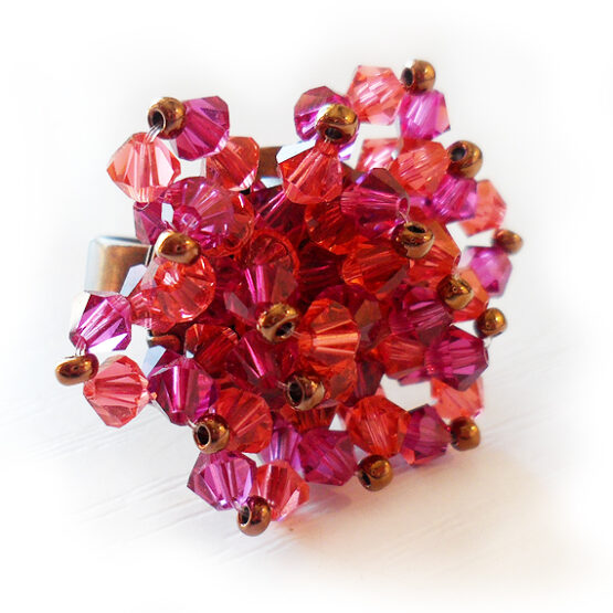 Anillo Flor Swarovski Bolitas Rosa Fuchsia