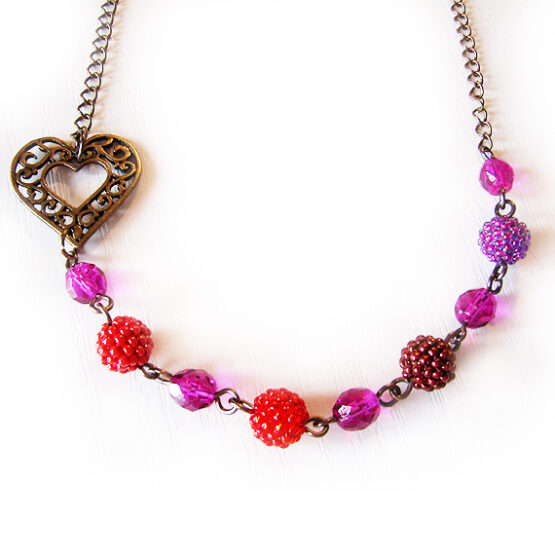 Collar Love me Abalorios Cristal Rosa y Rojo