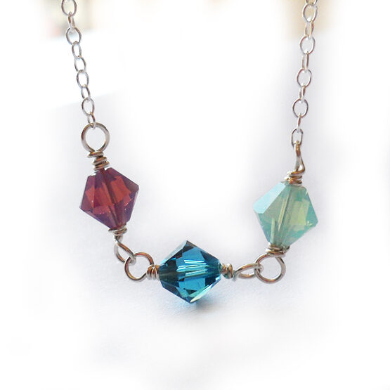 Collar Selena con Plata de ley y Swarovski lila y azul