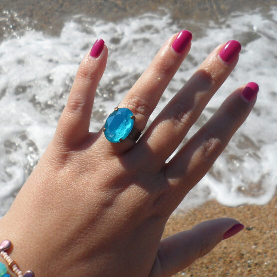 Anillo Swarovski Translucido Azul
