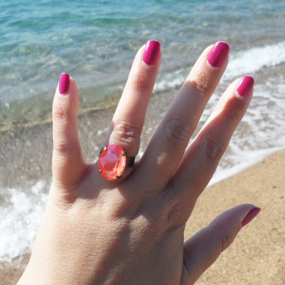 Anillo Swarovski Translucido Coral