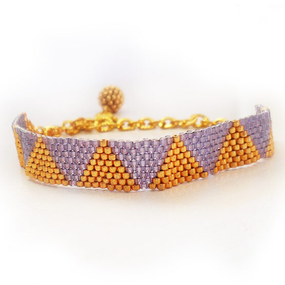 Pulsera Sofia – Pulsera Triangulos Dorado y Lila