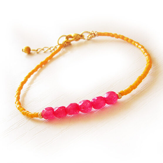 Pulsera Abalorios Facetadas Naranja y Coral
