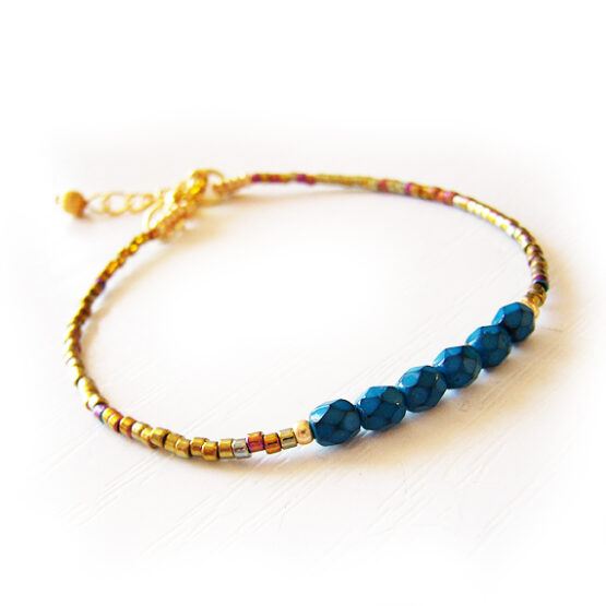Pulsera Delica Facetadas Bronce Azul
